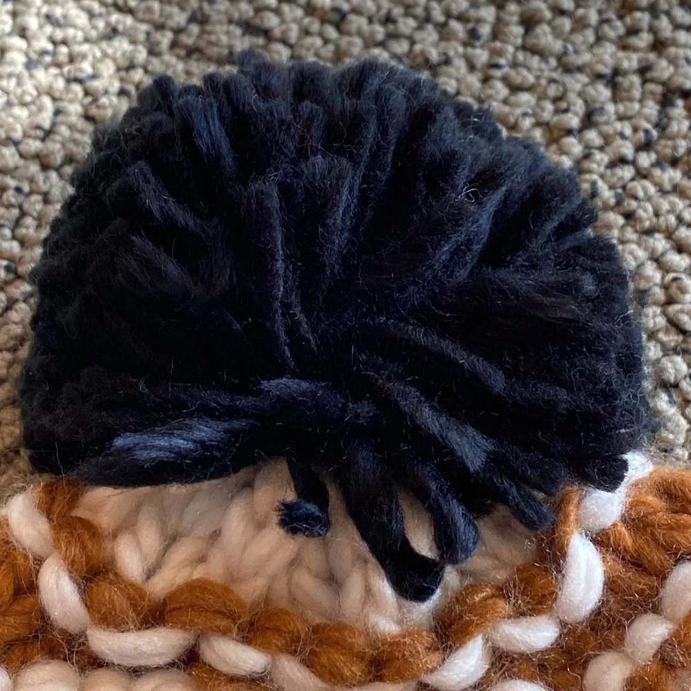 NWOT Hand Knit Chunky Pom Pom Hat with Embellishments